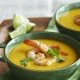 Thai-style red curry pumpkin soup with prawns