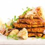 Tikka paneer fritters with cauliflower and chickpea salad