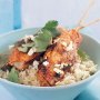 Tikka swordfish skewers with feta rice