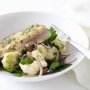Tuna with oregano and warm cauliflower and olive salad