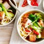 Udon noodle soup with crispy pork belly