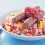 Vegetarian sausages & rice salad