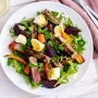 Warm beetroot, carrot and ricotta salad with Moroccan beef