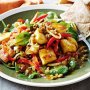 Warm paneer and lentil salad with chutney dressing
