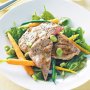 Warm veal, broad beans and baby carrot salad