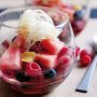 Watermelon and berry salad with lime syrup