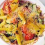 Zucchini, tomato and basil pasta bake