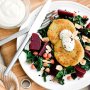 Tahini rice patties with sauteed silverbeet and beetroot