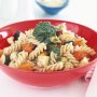 Fusilli with roasted vegetables and basil pesto