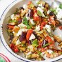 Pan-fried eggplant with feta and pine nuts