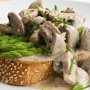 Creamy mushrooms and garlic with asparagus