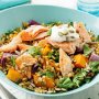 Baked salmon and freekeh salad with labne