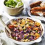 Red cabbage bubble and squeak with Italian pork sausages