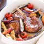 Pork cutlets with baby truss tomatoes