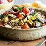 Quinoa salad with chickpeas, roasted eggplant and feta