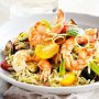 Risoni salad with grilled prawns, basil and roasted vegetables