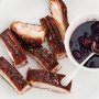 Twice-cooked spiced pork belly with cherry sauce