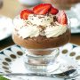 Chocolate mousse with chantilly cream and strawberries