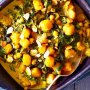Pumpkin curry with chickpeas, silverbeet and almonds